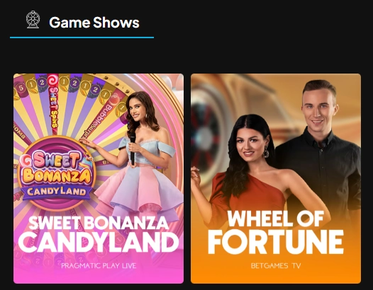 RedNeck Spins Casino live game show section with Sweet Bonanza Candyland and Wheel of Fortune