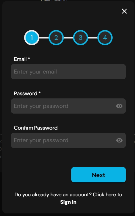 RedNeck Spins Casino registration form with multi step signup interface